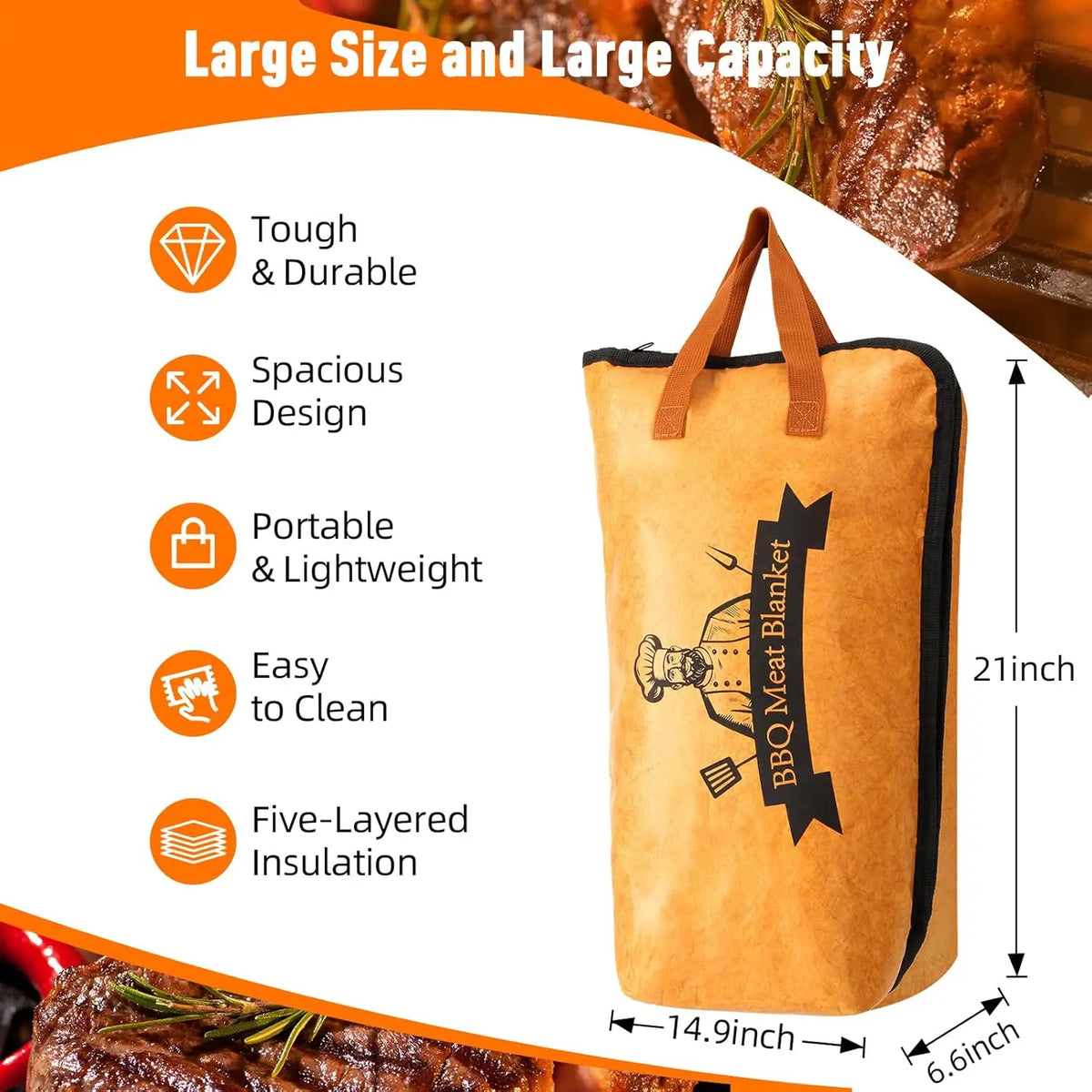 PitRest™ BBQ Meat Resting Bag – 21-Inch Insulated BBQ Blanket for Brisket, Ribs & Turkey