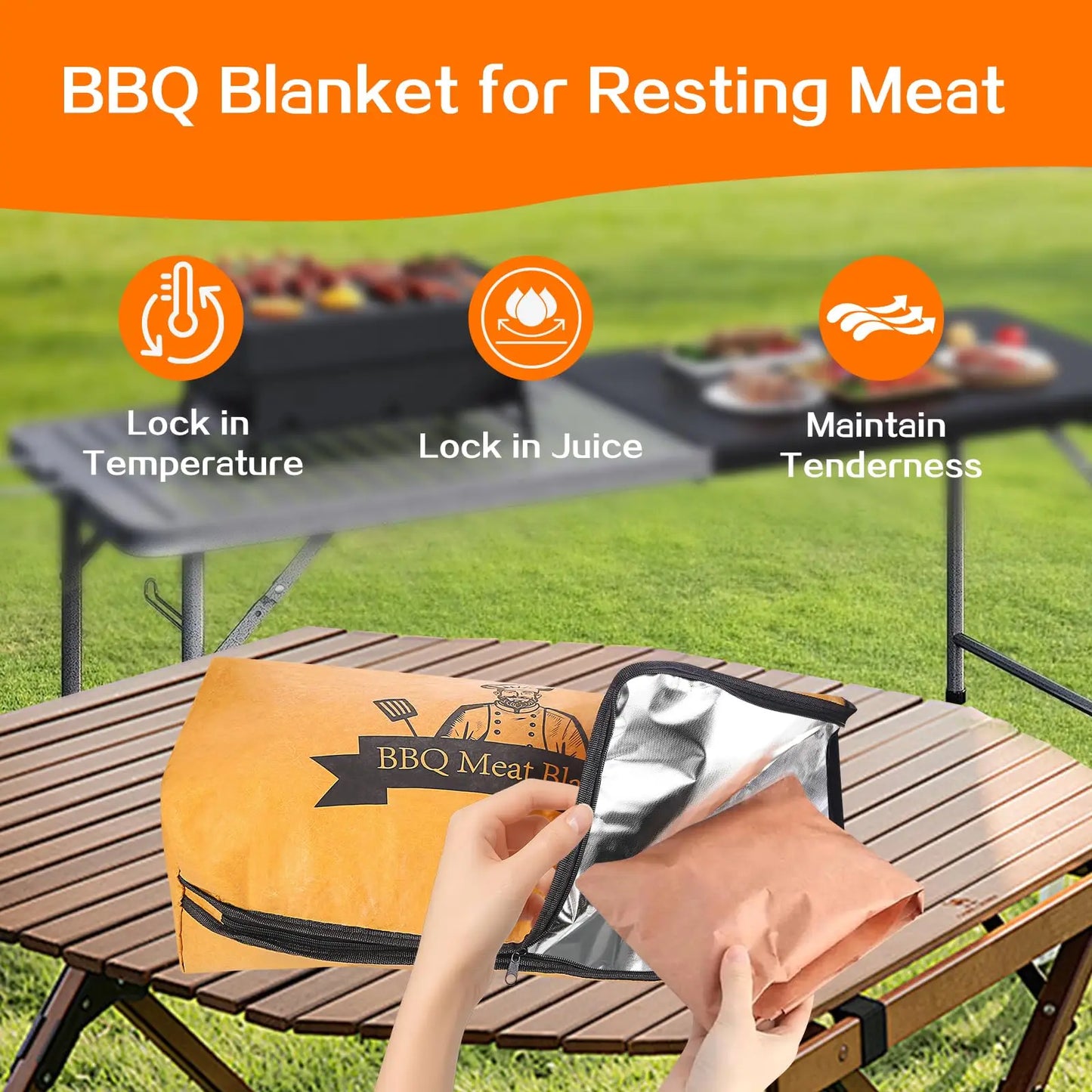 Reusable Pellet Smoker Meat Insulated Resting Bag with Wide Mouth for Brisket/Beef,BBQ Blanket for Resting Meat BBQ Accessories