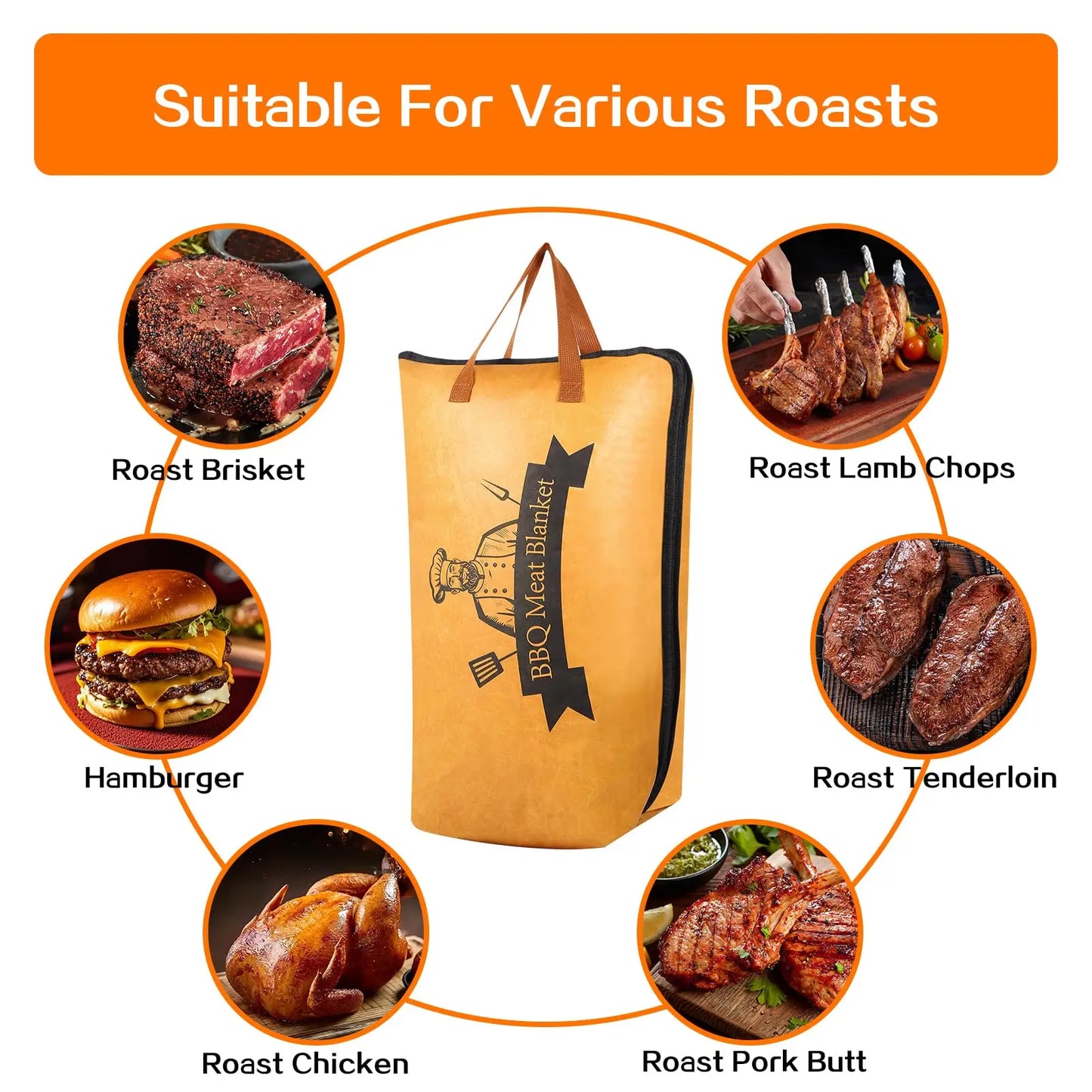 Reusable Pellet Smoker Meat Insulated Resting Bag with Wide Mouth for Brisket/Beef,BBQ Blanket for Resting Meat BBQ Accessories